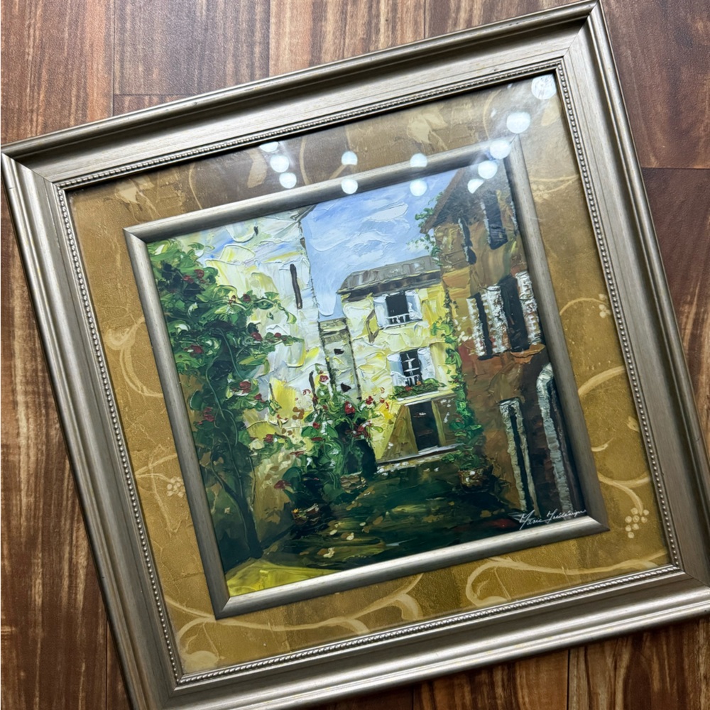 Elegant Framed Wall Tapestry with Green and Gold Accents
